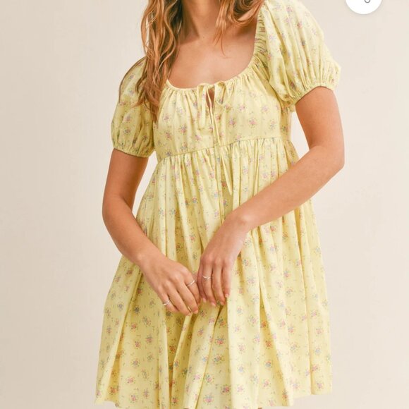*SOLD *Mable CASSIDY PEASANT MINI DRESS Size L Yellow - Picture 2 of 16